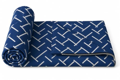 Image of Super Premium Quilt Cover Double Bed with Zipper Blanket Cover /rajai Cover /Comforter Cover /Duvet Cover King Size Soft Cotton Breathable Skin Friendly Stuff 90x100 Inches, Color- Navy Blue White