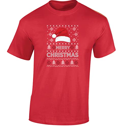 Image of Merry Christmas Santa Hat Tree Cool Mens Kids T Shirt Inspired Santa Tee Present Shirt Sarcastic Celebration Top Xmas Gift Red XL