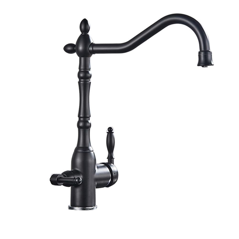BHFPFZA High Arc Antique Brass 3 Way Water Filter Kitchen Faucet Dual Lever 360° Swivel Mixer Tap for Sink Commercial SLE 1 Hole Black h