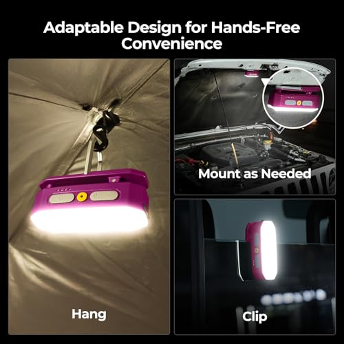 Image of BougeRV Movable Area Light, Rechargeable Camping Lantern, 3200mAh Portable Camping Light, IP65 Waterproof, Camp Lamp for Tent, Power Outages, Emergency, Outdoor(Magenta)