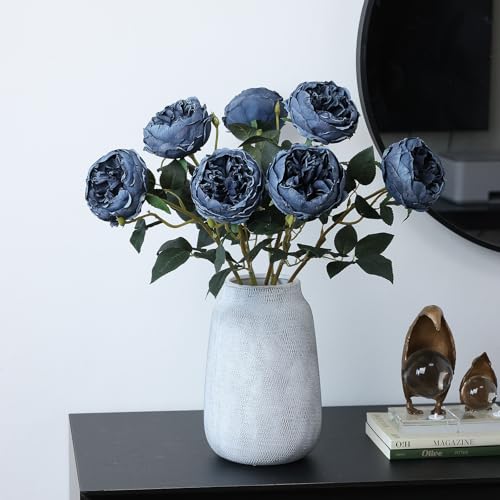 Image of mizii 6Pcs Burnt Blue Artificial Roses Flowers Fake Silk Roses Flower with Long Stem for Wedding Decorations Table Centerpieces Flower Arrangement Home Decor (Burnt Blue)