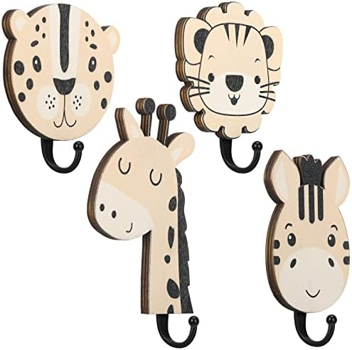 safari animal wall hooks wooden lion giraffe zebra set