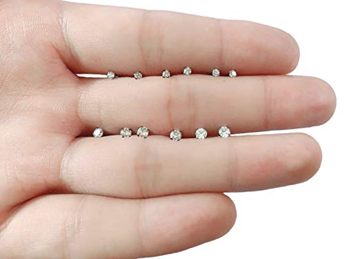 Tornito 12 Pairs Tiny Stud Earrings Stainless Steel Round Cubic Zirconia Barbell Stud Earrings Set For Men Women Screw Flat Back Earrings 2Mm-3Mm 20G #TOP5