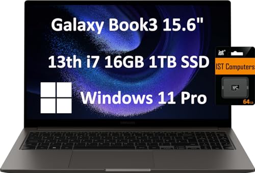 Image of SAMSUNG Galaxy Book3 15.6 inch Business Laptop, 15.6 inch FHD, Intel 13th 10-Core i7-1355U, 16GB RAM, 1TB PCIe SSD, 12-Hour Long Battery Life, Wi-Fi 6E, Webcam, NP754XFG, Windows 11 Pro (Renewed)