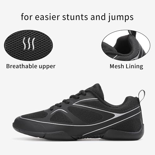 Girls Cheer Shoes Black Breathable Cheerleading Shoes Non-Slip for Cheer Competitions, Practice, Dance, Gymnastics Size Big Kid Size 1.5 to Women Size 10.52