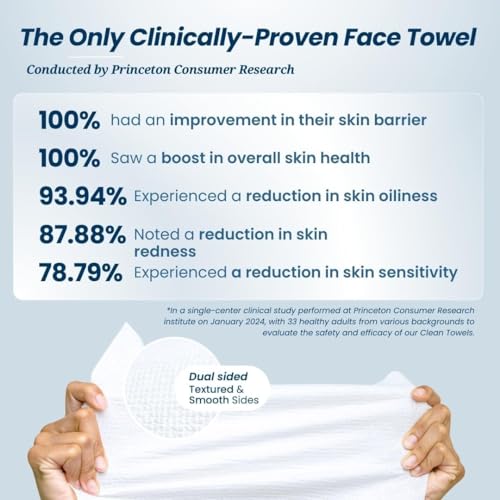 Clean Skin Club Clean Towels XL™ Supreme, 100% USDA Biobased Face Towel, Disposable Face Towelette, Eczema Association Accepted, Makeup Remover Dry Wipes, Ultra Soft, 50 Ct, 1 Pack