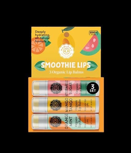 Lip Balm Set: All-Natural Shea Butter, Beeswax, Coconut Oil, Vitamin E Infused Lip Moisturizer Care (3 Pack, Smoothie Lips)