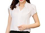 UbdehL Women Short and Long Sleeve Blouses Shirts Elegant V Neck Summer Korean Fashion Work Casual Tops (US, Alpha, XX-Small, Regular, Regular, White)