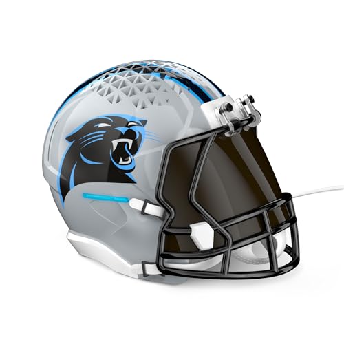 Image of NFL Echo Dot Bundle: Includes Echo Dot | Glacier White and Limited-Edition NFL Helmet Stand | Carolina Panthers