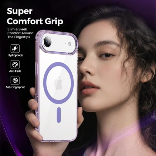 Image of Elzzi Translucent Clear Back Cover Compatible with iPhone 17 Air, PC Shockproof Scratch Resistant, Non-Yellowing, Support Mag-Safe Wireless Magnetic Charging Case - Purple