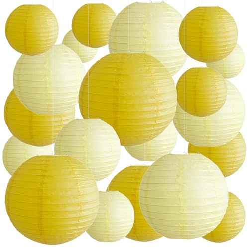 Lot de 20 lanternes rondes en papier à suspendre pour fête prénuptiale, fête prénatale, fiançailles, mariage, fête d'anniversaire - Jaune - 15,2 cm,...