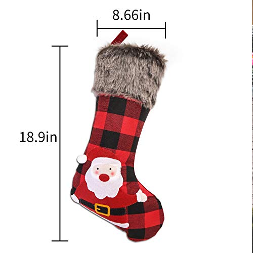 Christmas Stockings Set Of 4, 18" Large Xmas Stockings, Burlap Plaid Style With Snowflake Santa Snowman Reindeer And Plush Faux Fur Cuff Family Hanging Socks For Xmas Gift Holiday Season Party Decor #TOP3