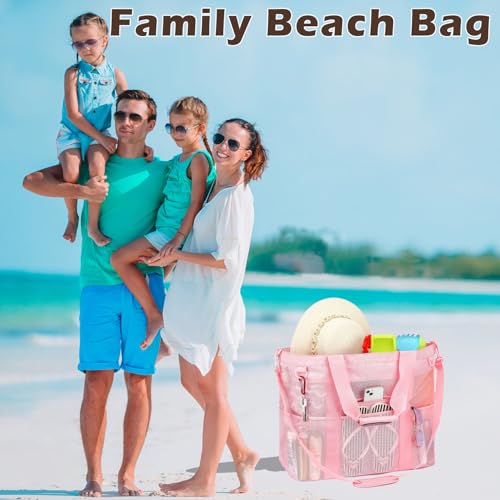 Image of Fammart Mesh Beach Bag for Women, Large Beach Toy Pool Bag with Zipper Pocket, SandProof Cruise Essentials 2026 Family Travel