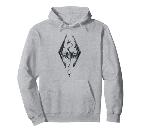 Elder Scrolls Skyrim Dragon Emblem Video Game Pullover Hoodie, Adult Unisex, Heather Grey, Medium