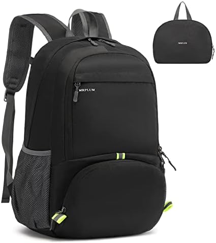 MRPLUM 30L Rucksack Foldable Ultralight Packable Backpack, Unisex Durable Handy Daypack for Travel & Outdoor Sports Durable & Waterproof (Black)