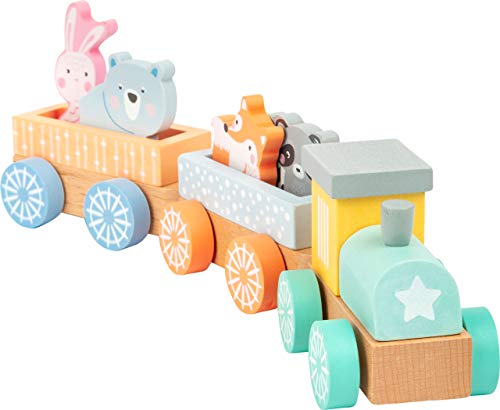 11470 Tren de Madera Bosque de Verano, Small Foot, clásico Juguete de Madera con Lindas Figuras de Animales en Colores agradables.