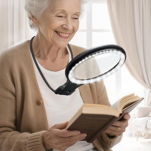 10X Loupe Grossissante avec Lumiere 3 LED LumièRe Loupe De Lecture, Support Portable/Tronc/Fixe Tri-Fonction, Adapté à La Lecture, La Couture Et La Broderie...