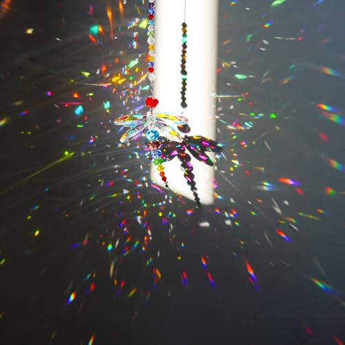 8" Hanging Dragonfly Pendant Chandelier Crystal Ball Prisms Rainbow Beads Chakra Suncatcher Home Windows Decor Ornament for Christmas Tree - Thumbnail 3