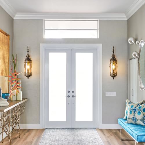 Image of Vintage Wall Sconce with Amber Glass, Rustic Black Brushed Gold Farmhouse Wall Light Fixture, Antique Gothic Decorative Metal Wall Lamp for Hallway, Bedroom, Living Room, Entryway, 2-Pack