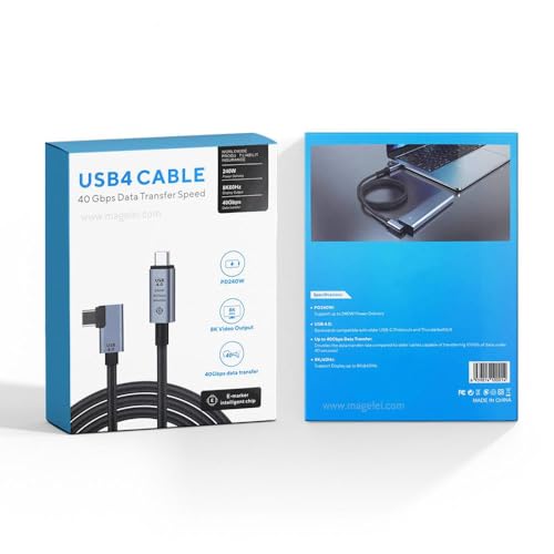 Image of Tobo 240W Usb 4 Cable,3.28Ft Right Angle Usb C Cable With Display,Supports 8K@60Hz,Max 40Gbps Data Transfer Fast Charging Cable Compatible With Lphone 15,MakBuk,Thunderbolt 3,Monitor, (TD-1473CC)
