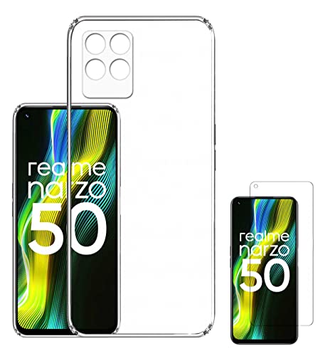 Image of Transparent Soft Silicone TPU Flexible Back Cover Compatible with Realme Narzo 50 and Screen Guard