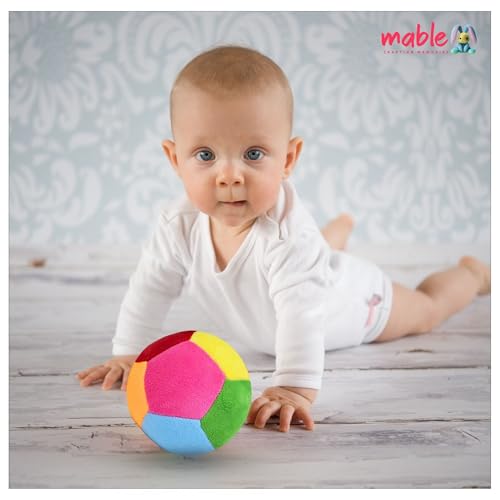 Image of MABLE Rattle Ball Soft Toy for Babies | Plush Stuffed Animal Ball for Kids, Boys & Girls | Infant Sensory Learning Toy | Small Size Baby Toy (Multicolor)