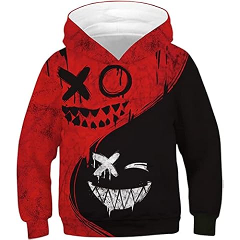 Basoteeuo 3D Printed Hoodies For Boys Girls Kids Sweatshirts Pullover Novelty Cool Clothes Black Red 8-11T Cover