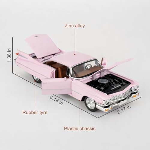 Image of 1:32 Scale Cadillac Eldorado Alloy Pickup Car Toy Metal Pull Back Diecast Car with Openable Door and Sound Light, Gifts Toys for Kids【Pink】