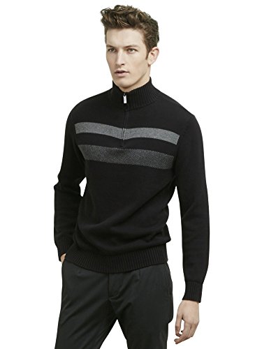 Kenneth Cole REACTION Men's Half-Zip Mock Neck Sweater with Stripes