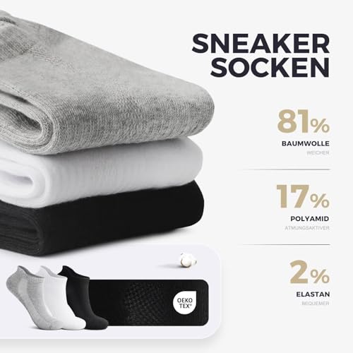 YouShow 10 Paar Sneaker Socken Herren Sportsocken Schwarz 43-46 Kurze Atmungsaktiv Damen Laufsocken Halbsocken Baumwollsocken