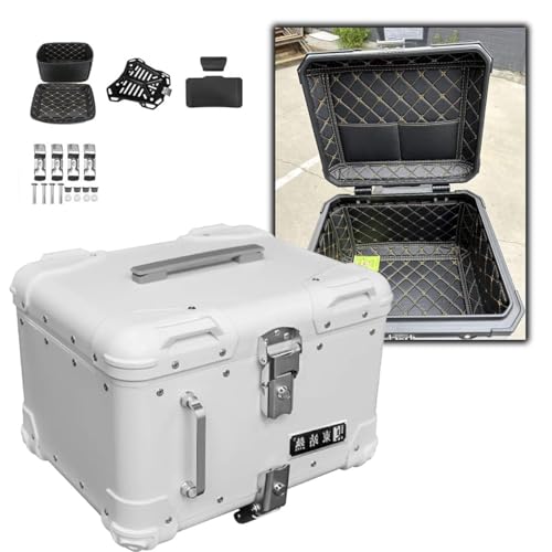 Valise arrière de moto antivol et étanche en aluminium blanc 45L