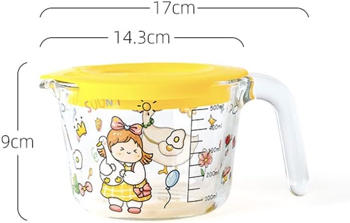 Glass Measuring Cup With Scale High Temperature Resistant Household Kitchen Egg Beating Cup Ml Measuring Cup Food Grade Creative Measuring Cup (Color : Yellow, Size : 500ml)