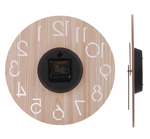 qweqw 壁掛け時計 木目調 木製 かわいい インテリア ウォールクロック 静穏 秒針なし 非電波 北欧スタイル ウッド おしゃれ アナログ 直径30cm (B：葉付き) [3]