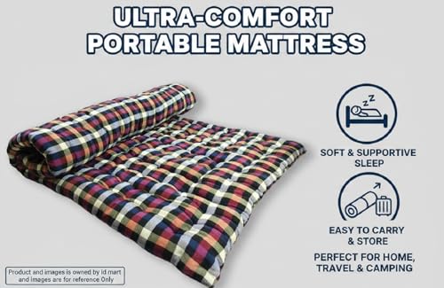 Image of H B MSALA Soft Cotton Foldable Quilt Mattress | Firm Reversible Cotton Gadda for Floor Sleeping & Bed Use | King Size Foldable Mattress (72 x 72 Inches / 6 x 6 Feet)