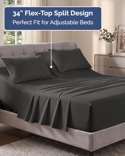 Image of Flex Top Split Head King Sheet Set - 4 Piece Extra Deep Sheets - Charcoal