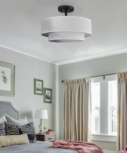 Image of DAYCENT Black Semi Flush Mount LED Light Fixtures 30W 3000K /4500K /5500K