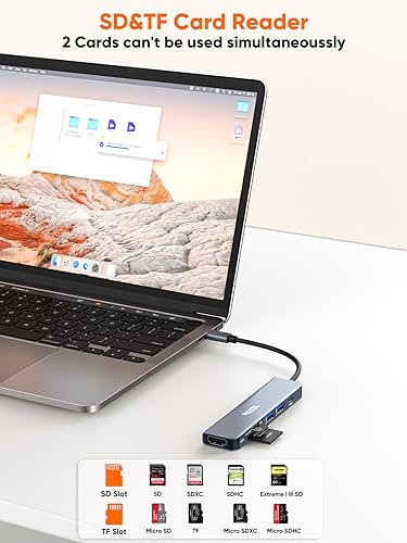 Image of CableCreation 6-in-1 USB C Hub Multiport USB-C Adapter(Lite Series),Type C Docking Station Dongle,4K HDMI Output,USB 3.0 /2.0 Ports,100W Power Delievery,SD /TF Cards Reader for MacBook Pro /Air,Iphone 15
