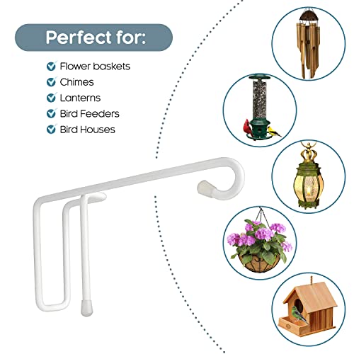 4 Pack Vinyl Fence Hooks, Patio Hangers Decorative White Powder Coated Steel Fence Hangers Suitable For Hanging Flower Baskets - Wind Chimes - Planters - Bird Feeders -Lights (4 Pack) #TOP3