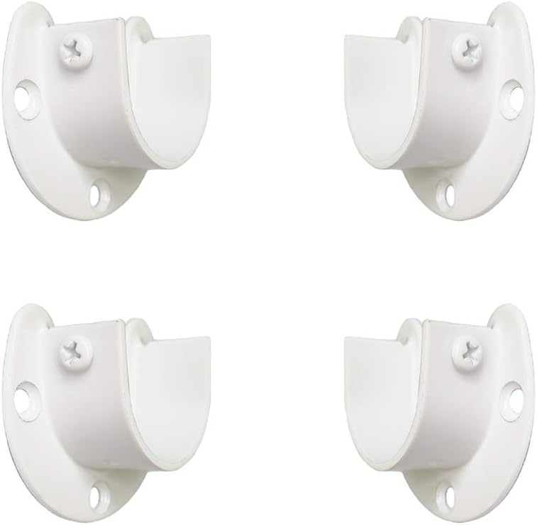 White Edition Stainless Steel Closet Rod Bracket, U-Shaped Open Type Socket, Wardrobe Support, Shower Curtain Rod End Supports (1 INCH, 4 Pack)