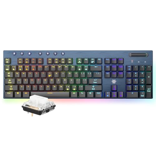 Hexgears Low Profile Gaming Keyboard w/Ultra-Thin Design, 2-Mode Wireless RGB Mechanical Keyboard, Dedicated Media Control & Tactile White Switch (Gray)