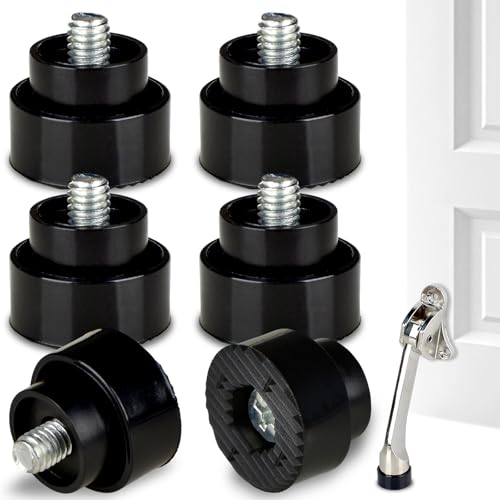 6 Pcs Door Stopper Rubber Tip Replacement - Heavy Duty Kickdown Door Stop Repair Set for Drop Down Door, Black