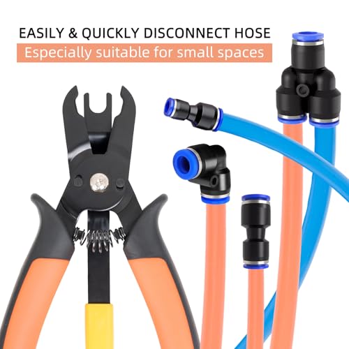 PLATATO Push to Connect Fittings Air Line Disconnect Tool Kit Push Fitting Removal Tool for 1/4”, 5/16”, 3/8”, 1/2” (6mm, 8mm,10mm,12mm) Quick Connect Release Pliers with 15 Pcs Pneumatic Fittings