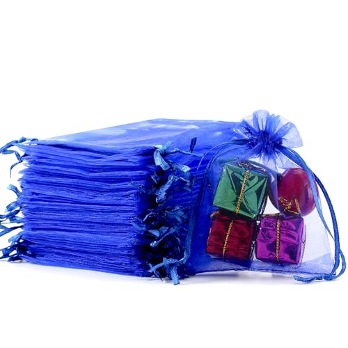 Image of Meowoo 100PCS Organza Bags, 3x4in Small Mesh Bags Drawstring, Mesh Gift Bags Drawstring for Jewelry, Candy, Christmas, Sachets, Bathroom Soaps, Makeup Organza, Wrapping Supplies(Preciousblue)