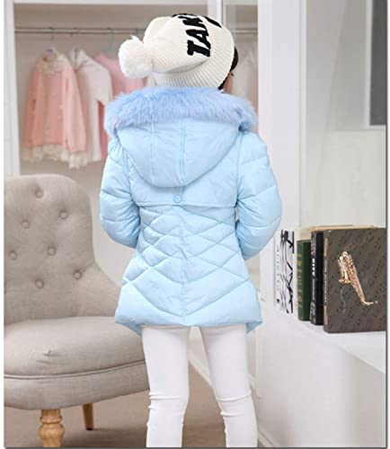 Miss Bei Girls' Puffer Down Coat Winter Jacket Parka Down Coat Overcoat With Fur Hood Blue 150Cm #TOP2