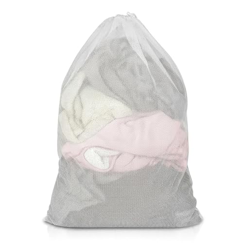 Image of MUTMAIN Mesh laundry Bag for washing machine Large, Clothes Organizer, Foldable Mesh Laundry Bag with drawstring closure, Cloth Storage Organizer, Travel Pouch Packing Bags, (White, Pack of 1)