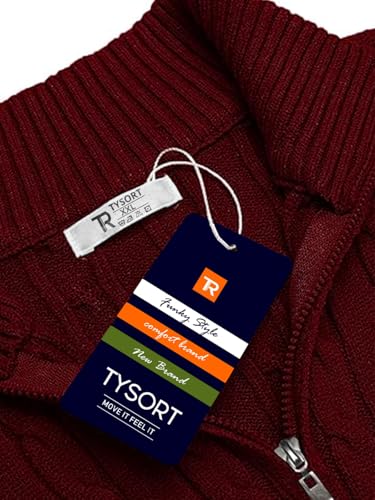 Image of TYSORT Men High Neck Zipper Full Sleeve Cable Knitted Winter Sweater,Cable Knit Sweater for Men