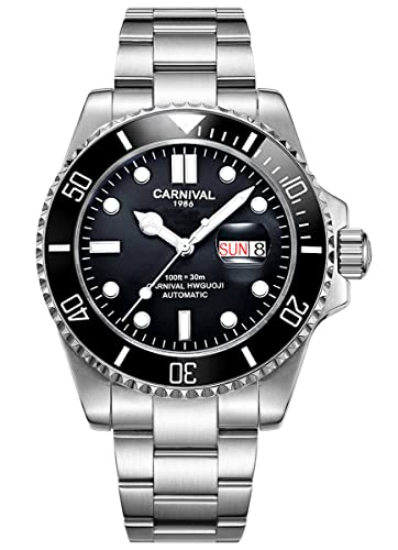 Carnival CA87563 Mens Rotating Bezel Automatic Machine Stainless Steel Sapphire Glass Waterproof Black Watch thumb #1