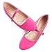 Mary Jane Shoes Women's Hot Pink Rose Round Toe Ballet Flats Uniform Dress Shoes for Women Comfortable Dressy Casual Slip On Ballerina Walking Size 6.5
