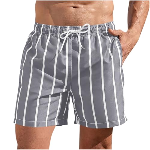 Gray Graphic Shorts for Man Summer Fall Spandex Beach Lounge Hawaiian Pleated Striped Paperbag Tropical Straight Leg Pants Shorts Man 2026 Clothing Fashion Y2K 3XL