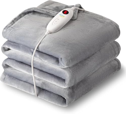 ALLJOY Electric Blanket Double, 200 x 180cm Large Heated Throw Blanket with 6 Heat Levels, Auto Off, Over-Heat Protection, Soft and Fast Heating for Sofa, Bed, Office, Machine Washable